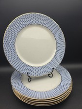 6x Vintage Art Deco Blue Soho Pottery Cobridge Dinner Plates 'Basket' 10" #1