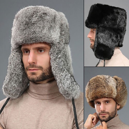 Mens rabbit fur hat - rabbit, trapper