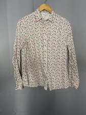 Tulchan Women’s Floral Cotton Button Up Shirt Long Sleeve Cream Top UK 12