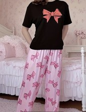 Women'S Elegant Pajama Set with  bow PYJAMAS PJS NIGHTWEAR  LOUNGEWEAR XL