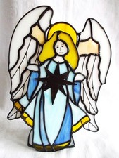 ‘NEW’ Large Stain Glass Style Angel Tealight Holder (Blue) 