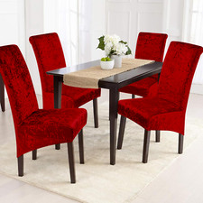 4X Red Crushed Velvet Dining Chair Covers Stretchable Christmas Slipcover Decor