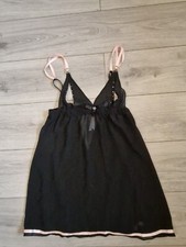 BNWOT Vintage Ann Summers Pippa Peephole Black & Pink Babydoll Top Size 12-14