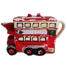 Decorative Bus Novelty Teapot Roses Lime Juice City Transport Red 5"