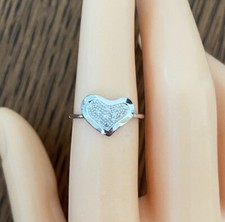 9ct White Gold Heart Shaped Diamond Ring, UK Size L, EU Size 50 1/2