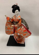 18" Japanese Vintage Geisha Doll Kimono Classic Lotus fan Kanzashi Hair Ornament