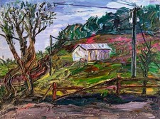 WHITE CABIN ON COUNTRY ROAD