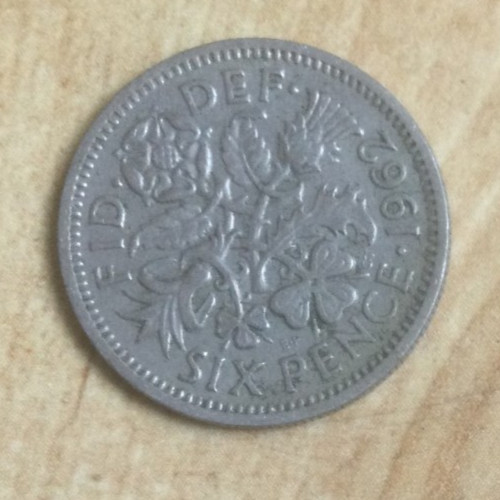 1962 sixpence coin - sixpence, /