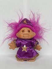  Vintage 80s Wizard Dam Troll Doll (purple and gold outfit, hat, pink hair)