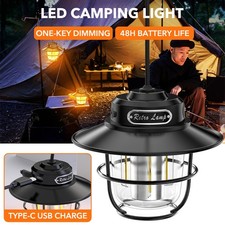 LED Retro Hanging Tent Lamp Dimming Pendant Lantern Camping Light Rechargeable
