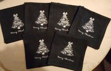 Black Linen Embroidered Christmas Napkins