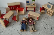 Plan Toy Wooden Dolls House Play Furniture - Mixed Bundle + 2 Children Furniture