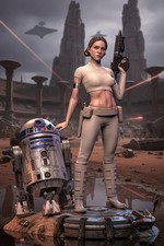 Painted Padme Amidala  and R2-D2 Statue 1/4 Figure