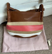 RADLEY Tan, Coral and CreamLeather Medium Zip Top Crossbody Bag - New, Womens