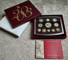 2003 UK Proof Set. 11 Coins  £5 Anniversary Crown. Royal Mint Booklet,Box & COA.