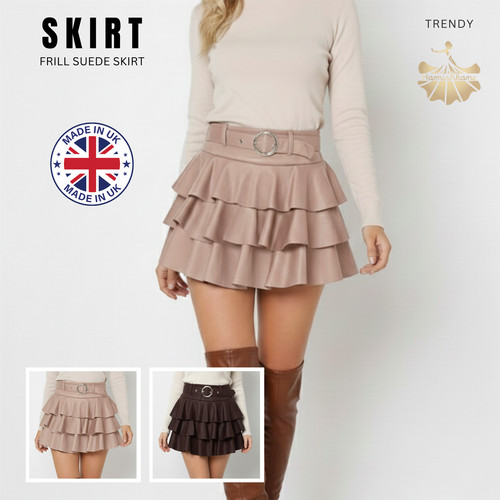 Womens suede mini frill skirt - womens,