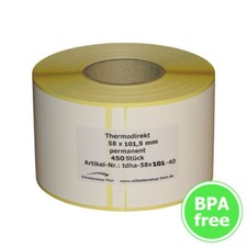 Thermal Labels on Roll - 58x101, 5 MM - 450 Piece - Shell 40 for Bizerba