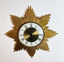 A Vintage Mid Century Splendex Gold Sunburst Wall Clock 
