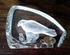 Wedgewood Eagle Hawk & Chick Glass Paperweight - Hand-made Crystal - Pre-owned.
