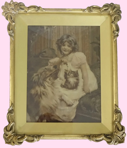 1880 1910 crystoleum dog - 1880-1910,