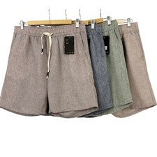 Mens Cotton Linen Look Summer Shorts Mid Weight High Quality Lounge Beach Bottom