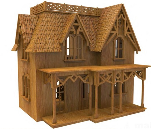 Wooden dolls house laser - dolls,
