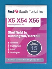 Bus Timetable - First South Yorkshire X5 etc: Sheffield to Dinnington - Sep 2018