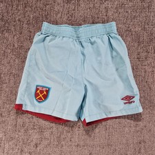 Umbro West Ham United Football Shorts Size 4-5 Years Pale Blue Aprx 18" Waist. 