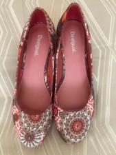 Desigual pink floral wedge women's shoes size 7/40 - never worn