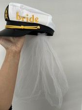 Brand New White Black And Gold Bride Navy Sailor Hat With Tulle Veil Hen Party