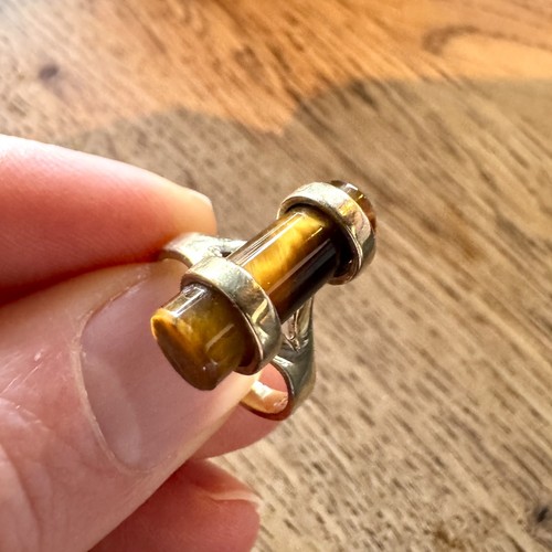 Tigers eye cylinder 9ct gold - tigers,