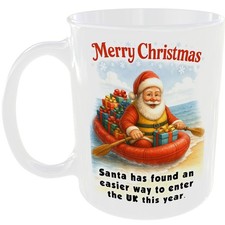 SANTA IN A DINGHY FUNNY MUG STOP THE BOATS REFORM SECRET XMAS CHRISTMAS GIFT CUP