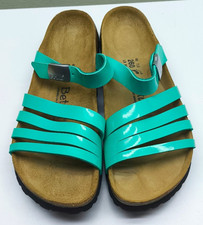 Betula Birkenstock blue green patent leather slip on slider sandals size 6 NEW