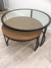Nest of 2 round coffee tables  glass/wood (NEXT)
