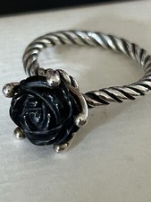 Rare Pandora Silver & Black Onyx Rose Flower Twist Ring Size 52 Item 190843-52