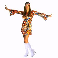 Womens Flower Power Hippie Girl Costume Groovy 1970s Adult Fancy Dress
