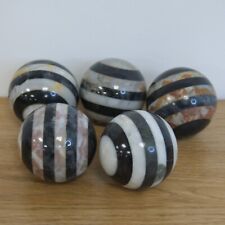 Set of 5 Marble Striped Stone Spheres Polished Granite Carpet Balls