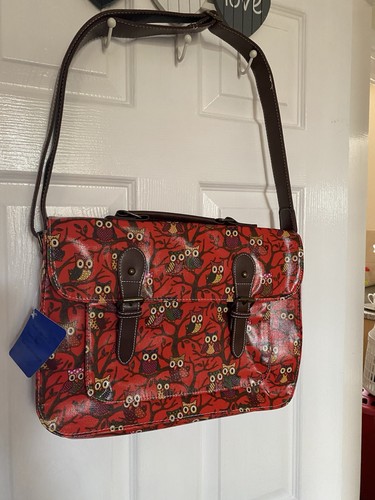 Red satchel with - satchel, owl