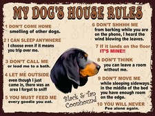 Black & Tan Coonhound Dog My Dog's House Rules Retro Metal Tin Sign Plaque Gift