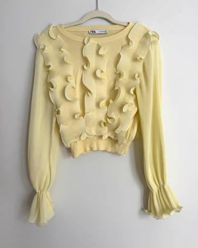 Zara women yellow solid knit - yellow,