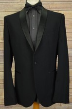 Mens Next black check tuxedo 44 long W36 L33 satin notch blazer trousers evening