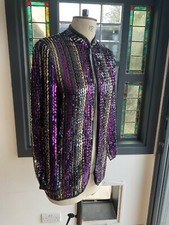 VINTAGE GINA BACCONI SEQUIN COLOURFUL JACKET SIZE 10 80S STRIPES TUNIC STYLE