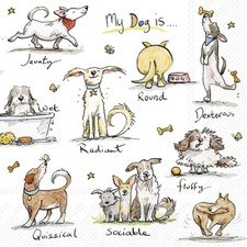 4 x  Paper Napkins/3Ply/33cm/Decoupage/Animals/Assorted Dogs/Emotion Dogs