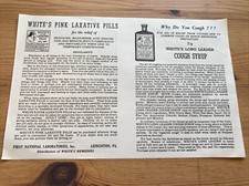 Vintage Advertising Paper White’s Laxative & Cough Syrup - Lehighton PA USA