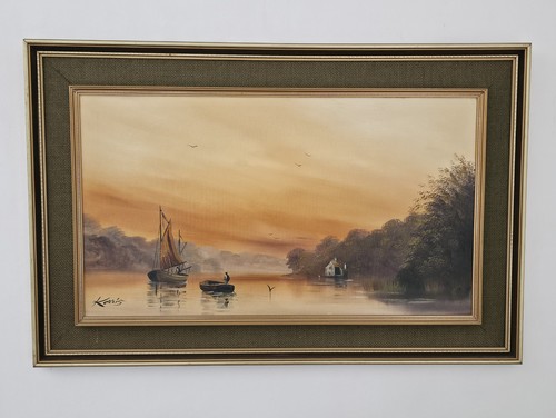 Vintage oil painting - vintage, sunset