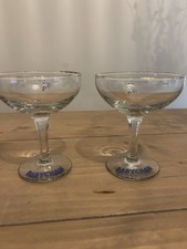 Pair Of Vintage Rare Early Hexagon Stem White Fawn Babycham Coupe Glasses 