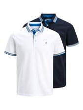 Jack & Jones 2 Pack T-Shirt Polo Neck Short Sleeve Cotton Navy Blue White