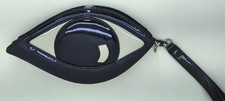 Lulu Guinness Eye black & cream patent leather wristlet clutch bag
