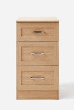 New and Boxed; Kingston 3 Drawer Bedside Table, Light Oak Effect, Flatpack Item