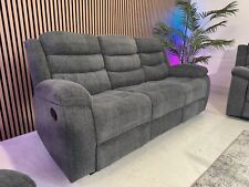 NEW Roma 3 Seater 2 Seater and Armchair Chenille Grey Fabric Recliner Sofa 3+2+1